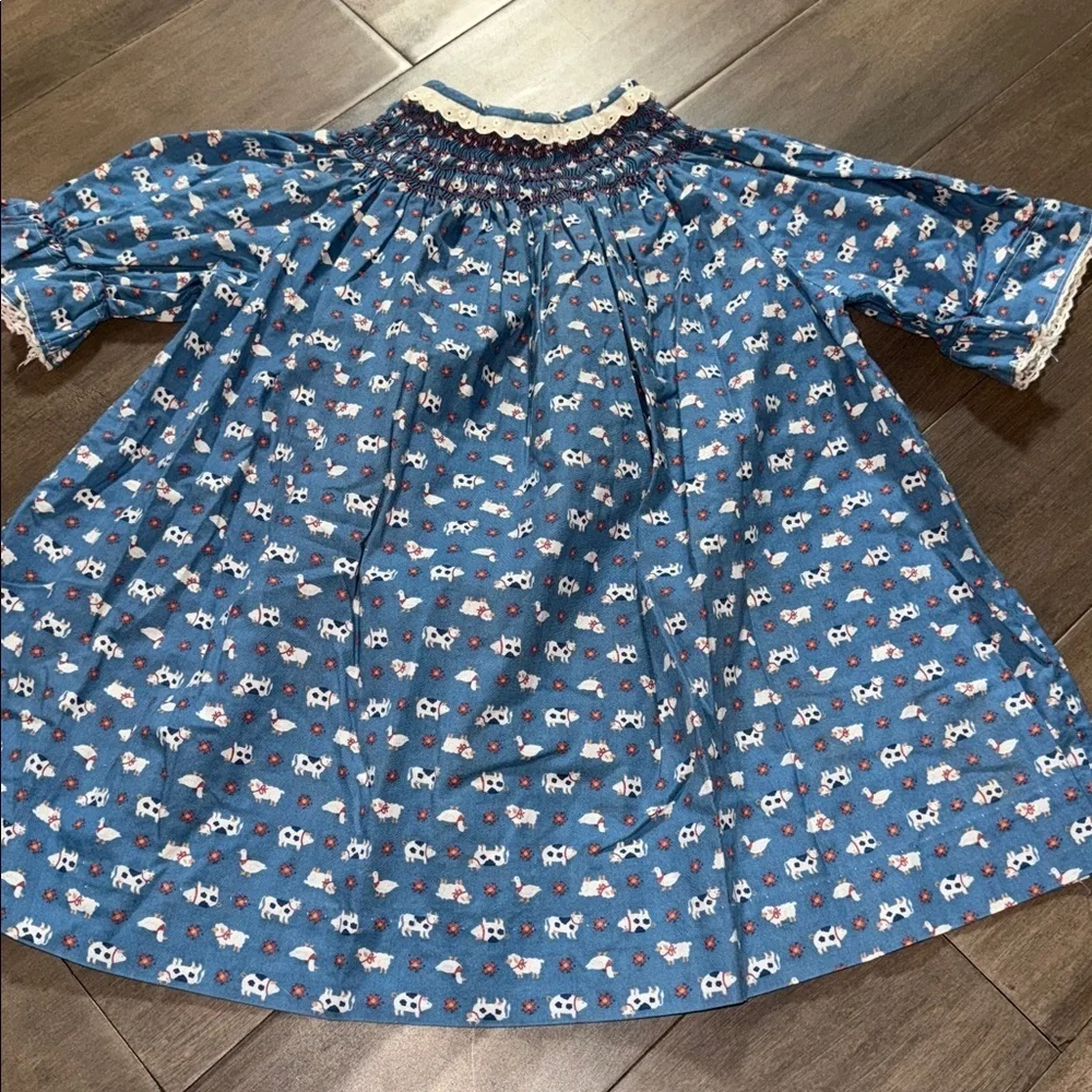 Vintage Handmade Smocked Farm Animal Print youth Girls Dress SZ 2T/ 3T